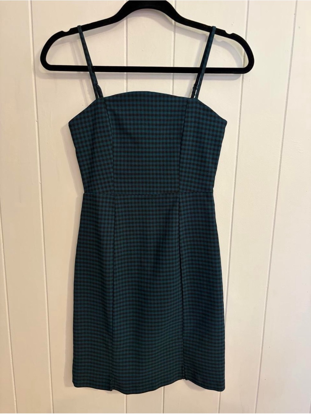 Plaid Spaghetti Strap Mini Dress in Dark Green